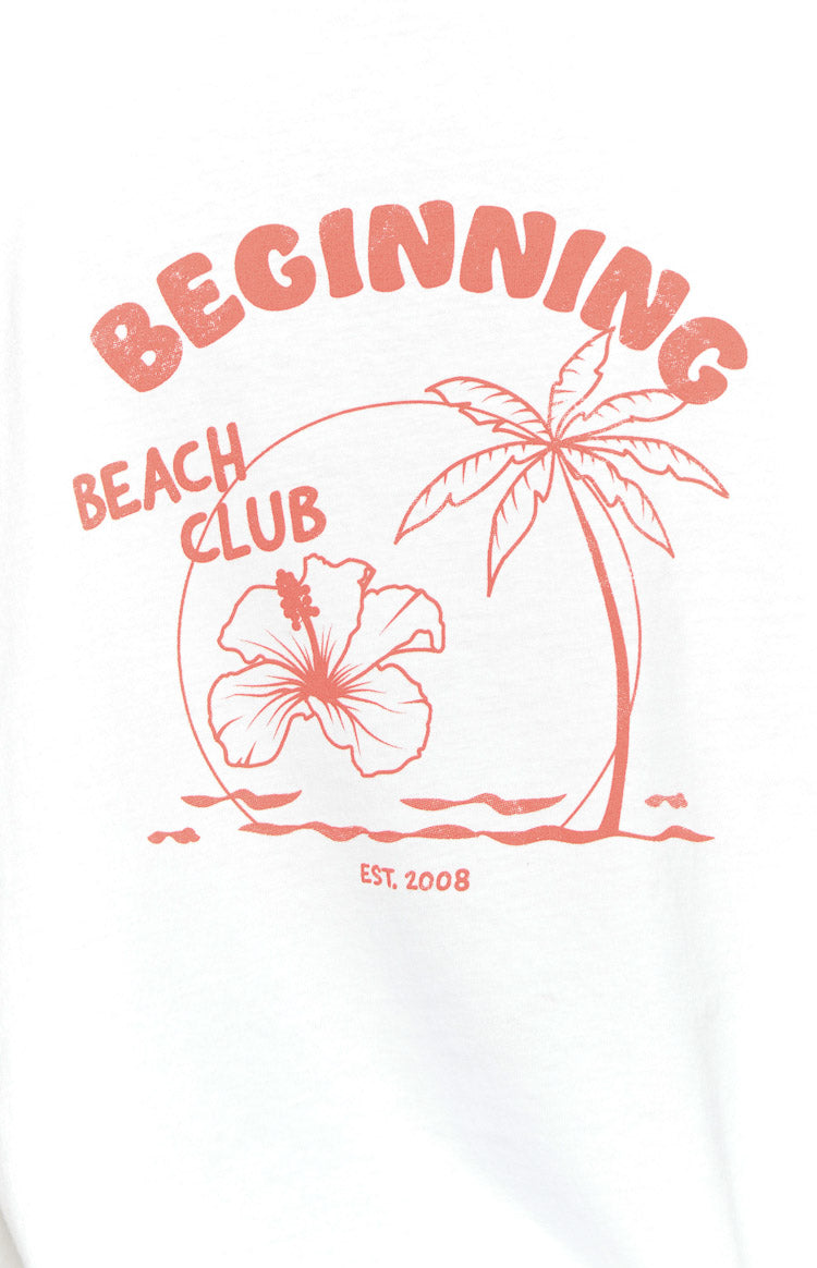 Beach Club White Print Oversized Tee