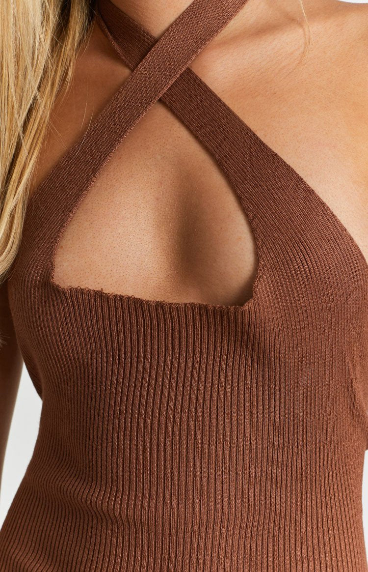 She's Not Afraid Halter Midi Dress Chocolate