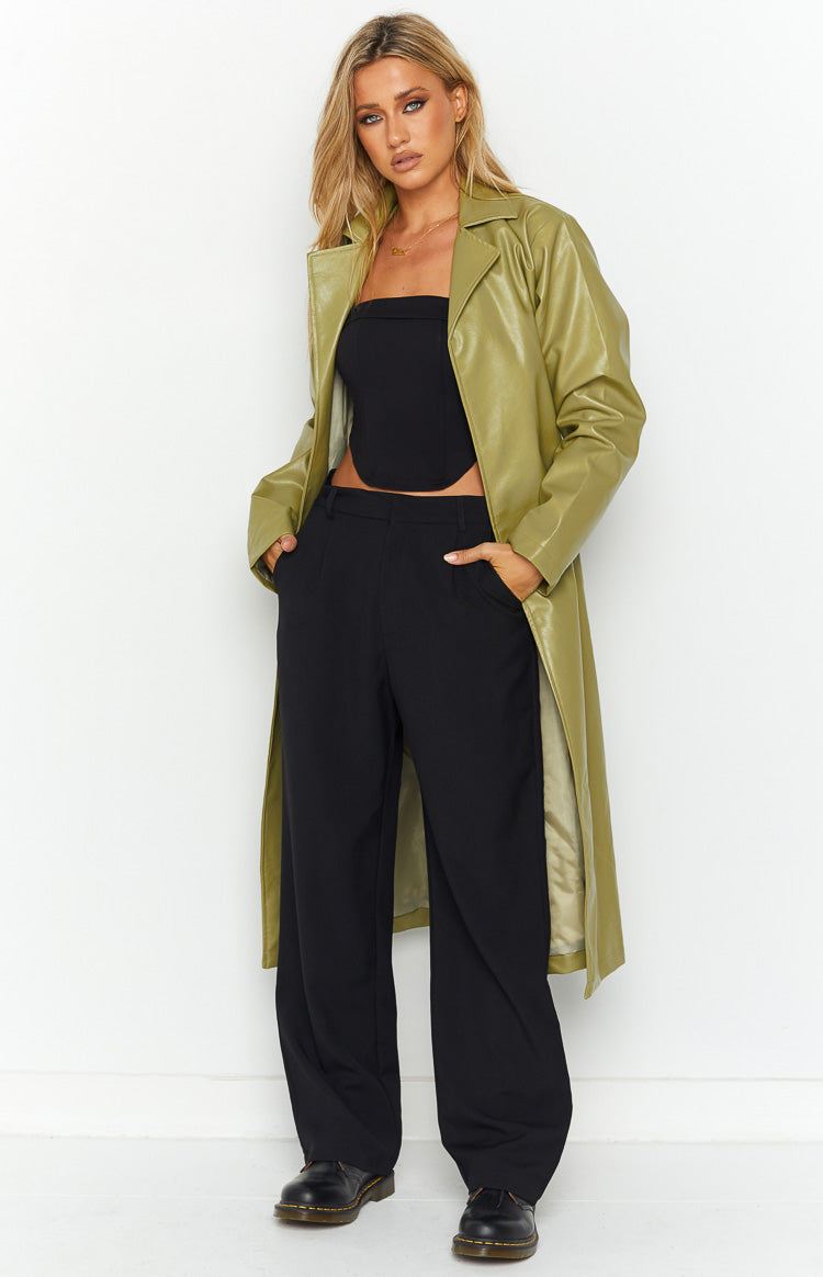 Kalessa Green PU Trench Jacket