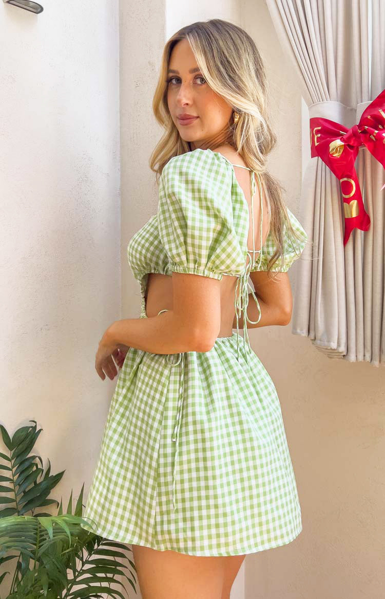 Penelope Green Gingham Mini Dress