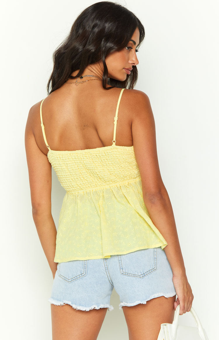 Philippa Yellow Twist Ruffle Top