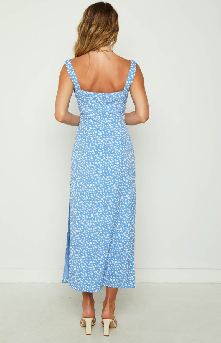 Nataliah Blue Floral Midi Dress
