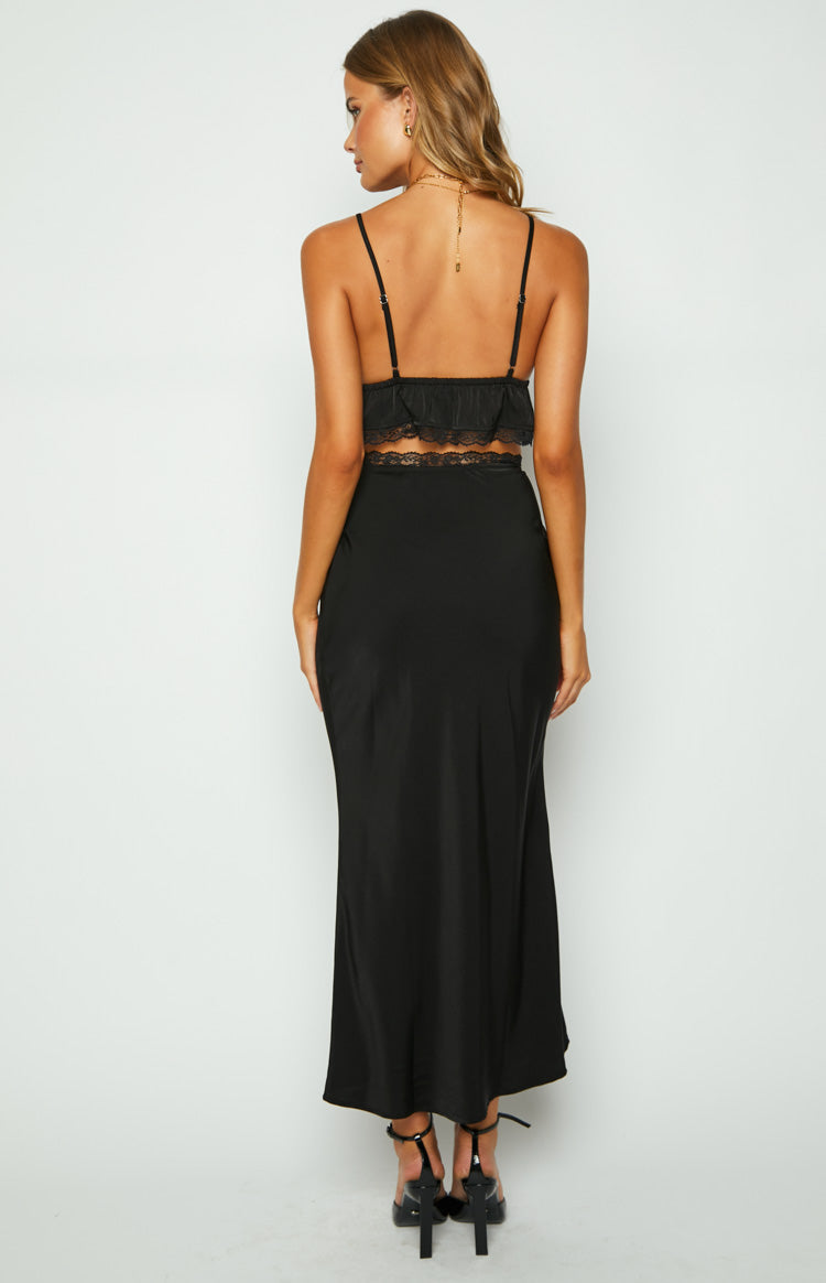 Jayde Black Lace Trim Maxi Skirt