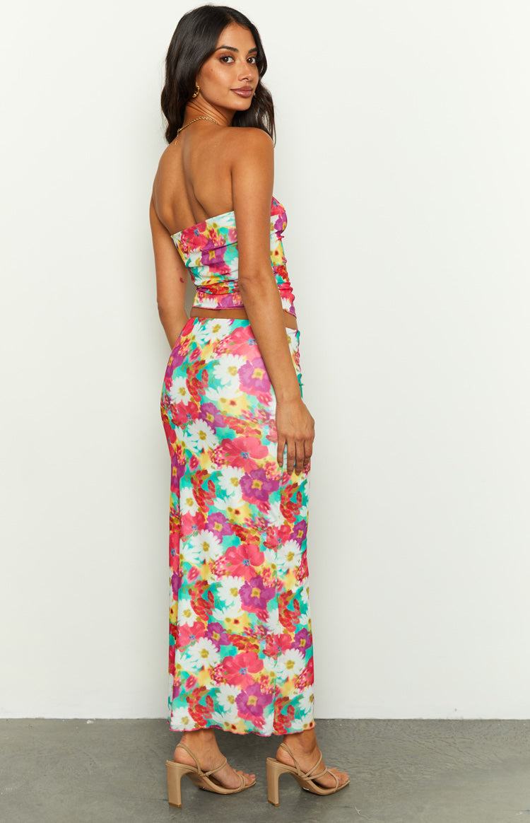When in Rome Floral Print Mesh Maxi Skirt