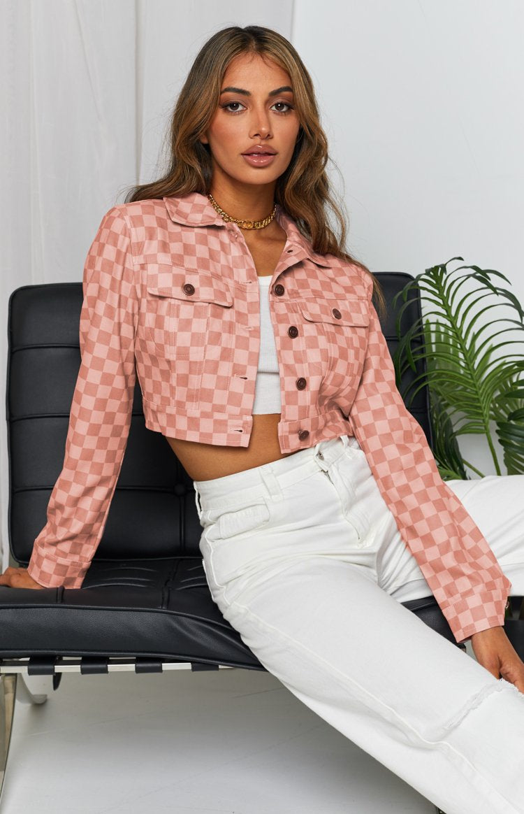 Alternator Check Cropped Jacket Pink