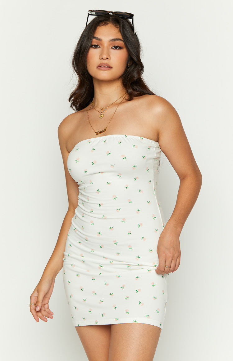 Auli White Floral Strapless Mini Dress