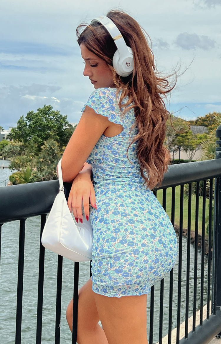 Letitia Blue Floral Mesh Mini Dress