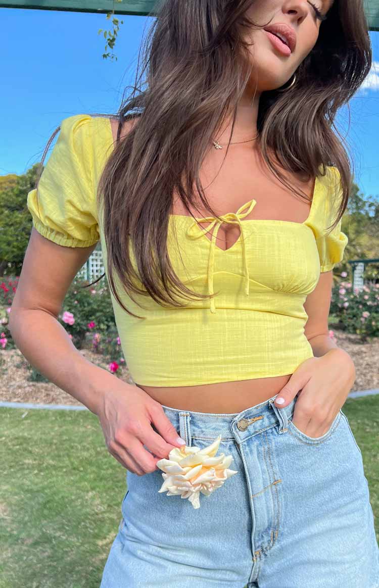 Gia Yellow Short Sleeve Crop Top