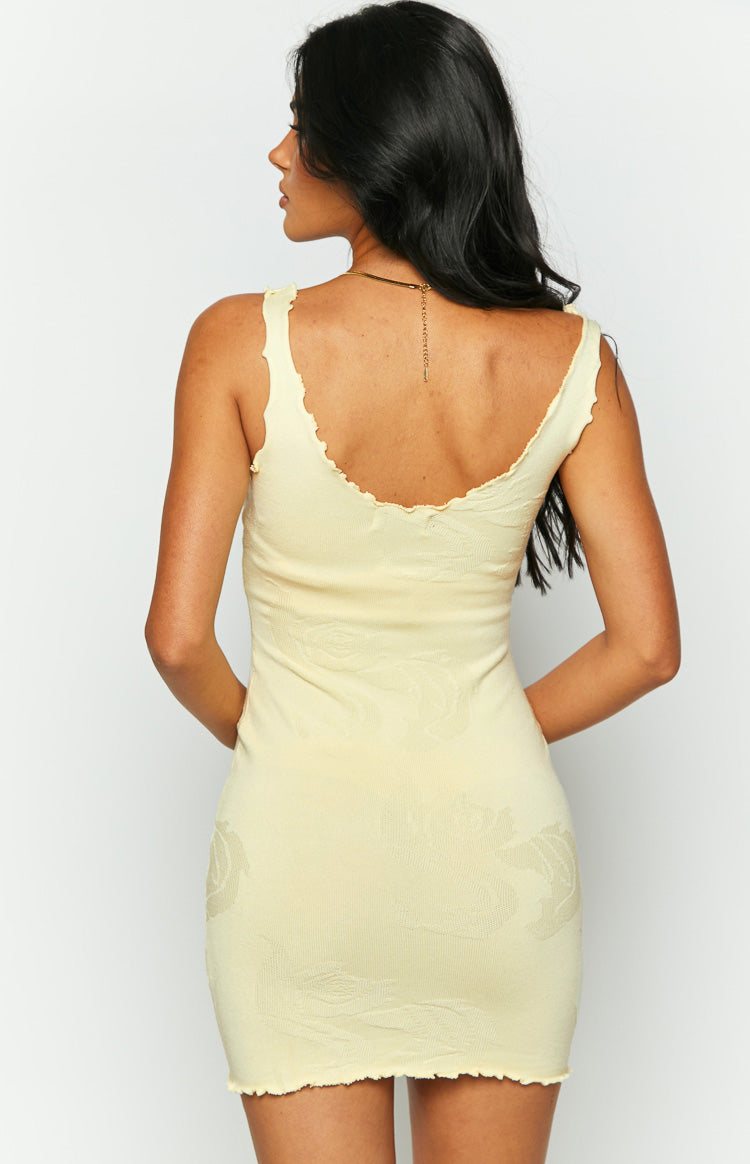 Carissa Yellow Jacquard Knit Mini Dress 