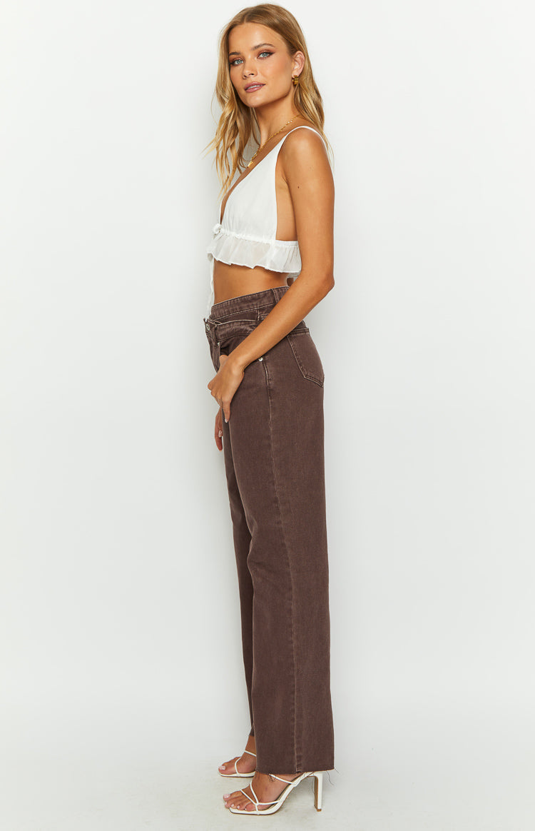 Kansis Brown Uneven Waist Jeans
