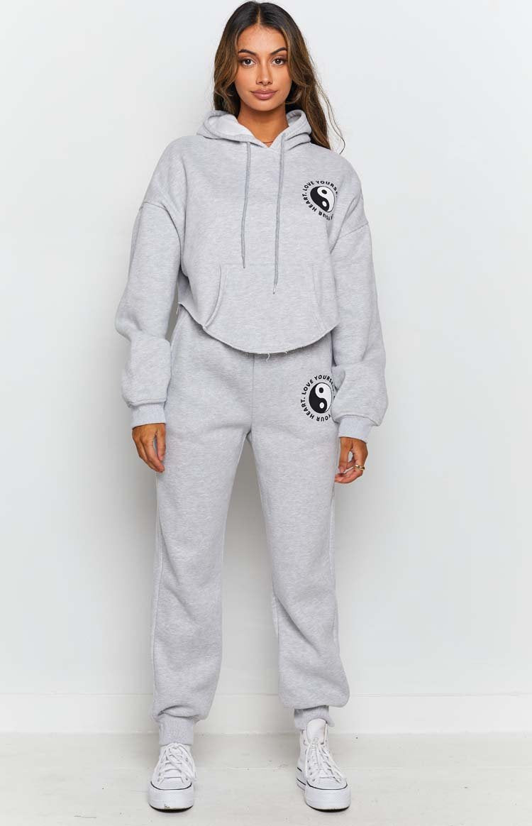 Yin Yang Hoodie Grey Marle