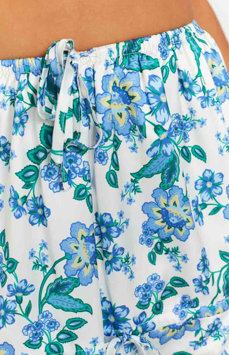 Sweet Satin Blue Floral Maxi Skirt