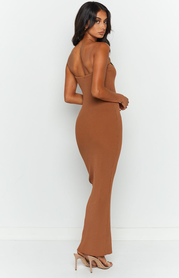 Stranger Brown Strapless Knit Maxi Dress