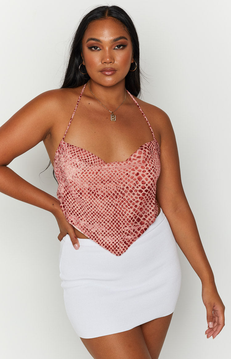 Lizzie Pink Print Cowl Neck Top