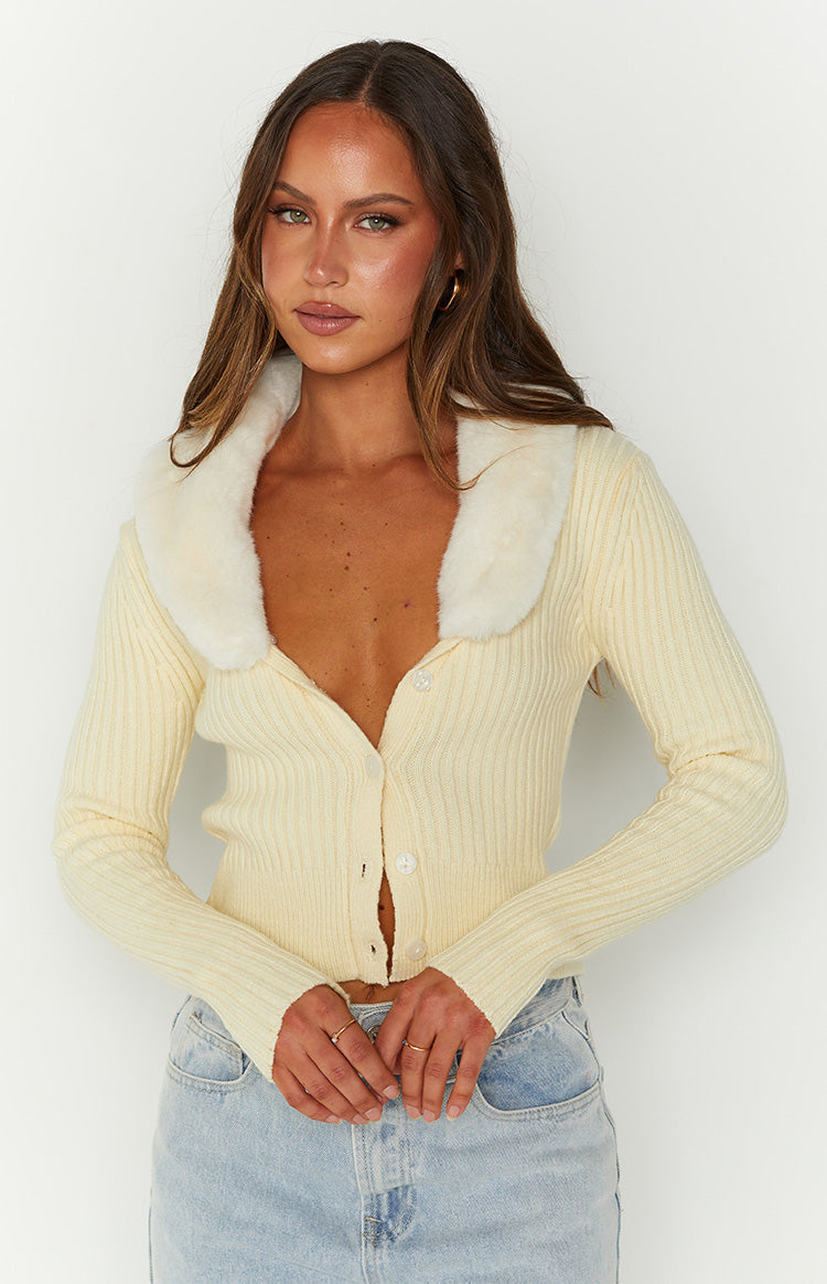 Blizzard Collared Ribbed Cardi Cream