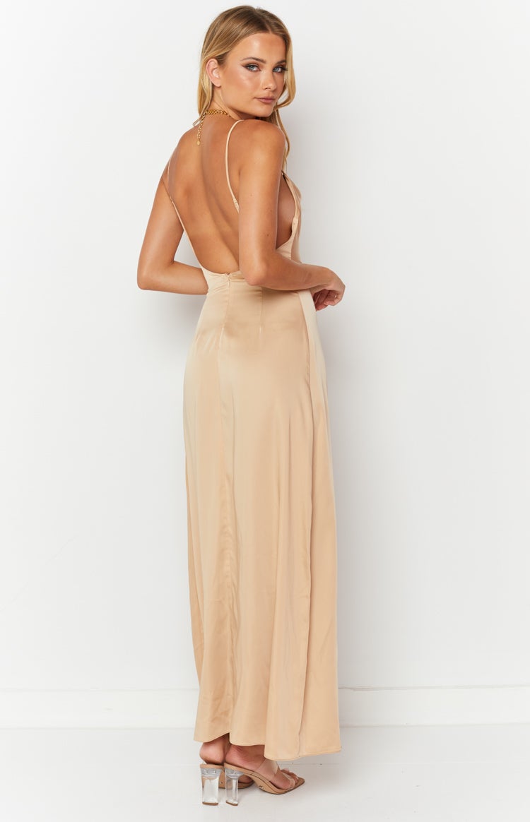 Maybelle Champagne Formal Maxi Dress