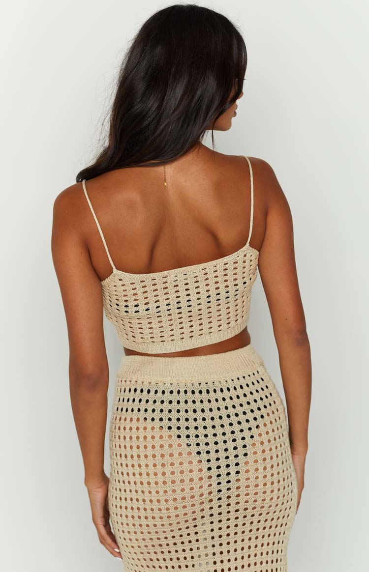 Sonnie Beige Crochet Crop Top