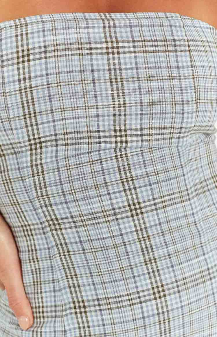 Lioness Catalonia Blue Plaid Strapless Mini Dress