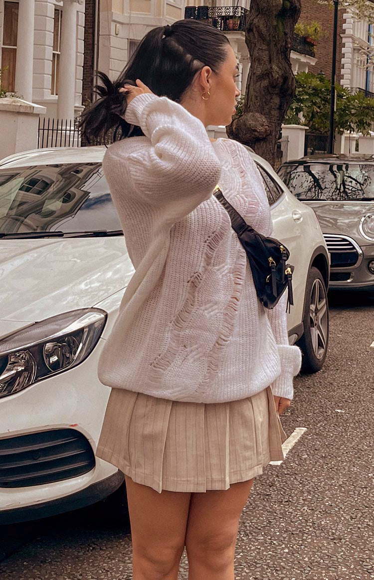 Carla White Ladder Knit Sweater