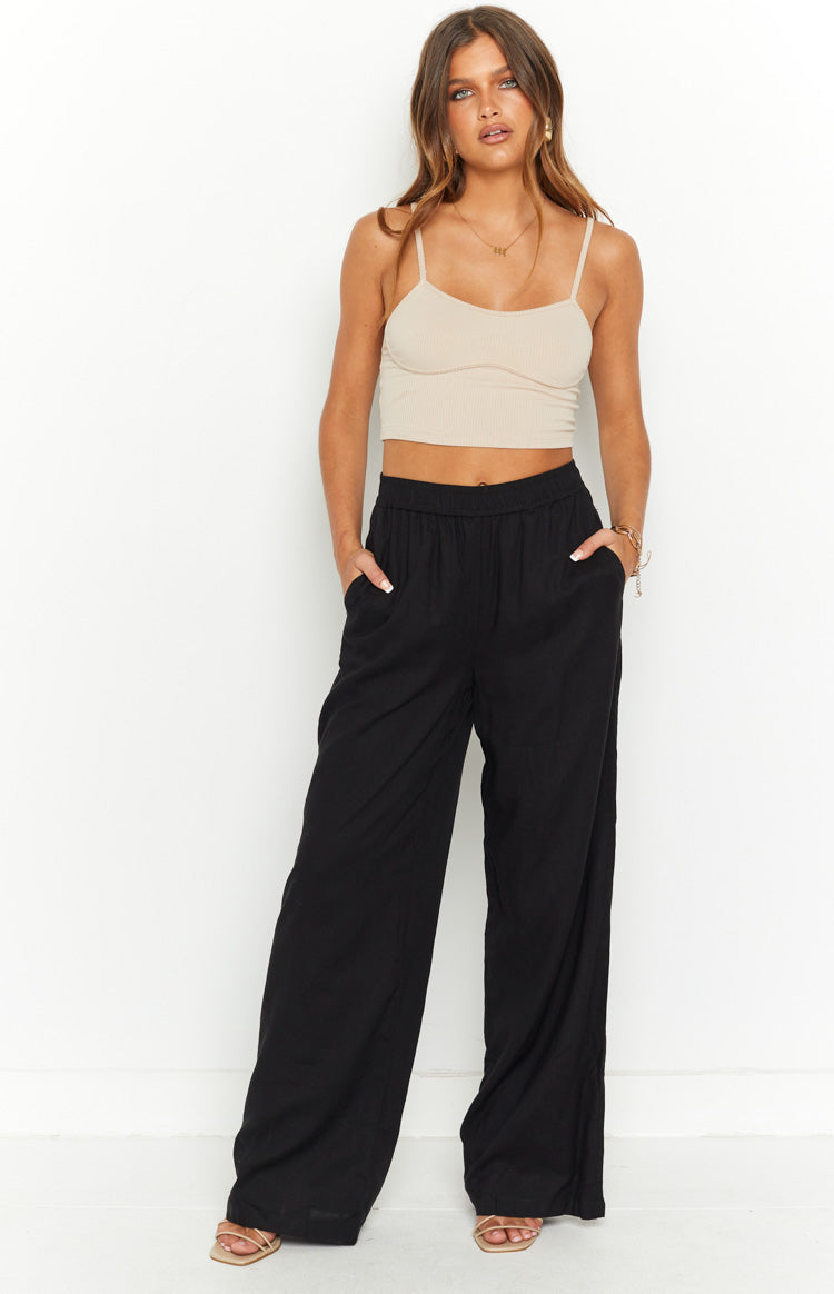 Caelyn Black Linen Blend Pants