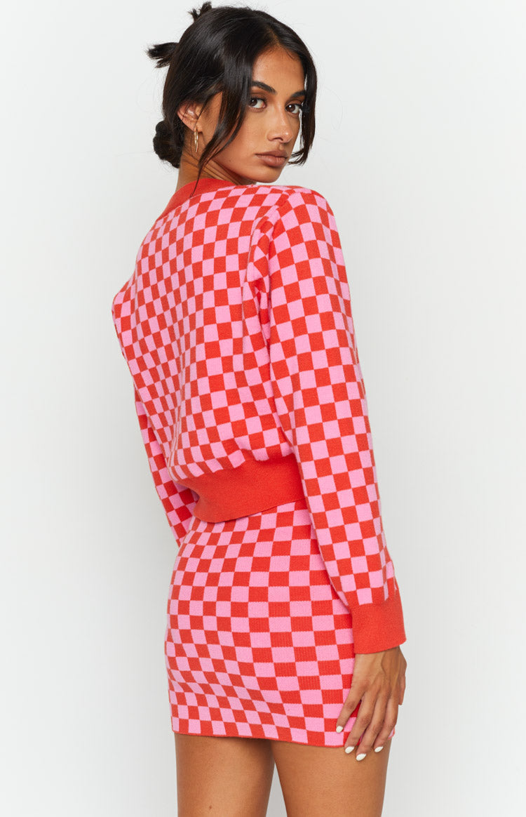 Zula Pink Check Cardigan
