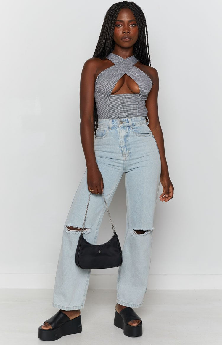 Lioness Crossroads Top Houndstooth Black and White