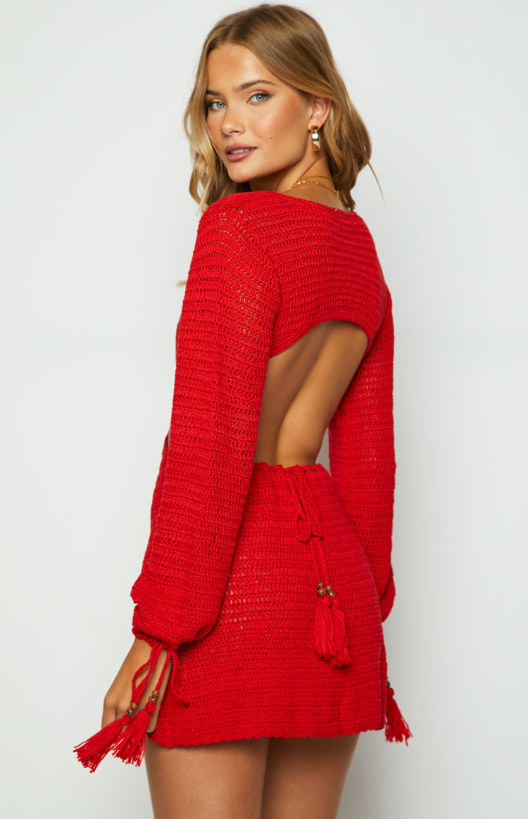 Cleo Red Crochet Mini Dress