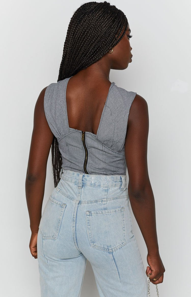 Lioness Crossroads Top Houndstooth Black and White