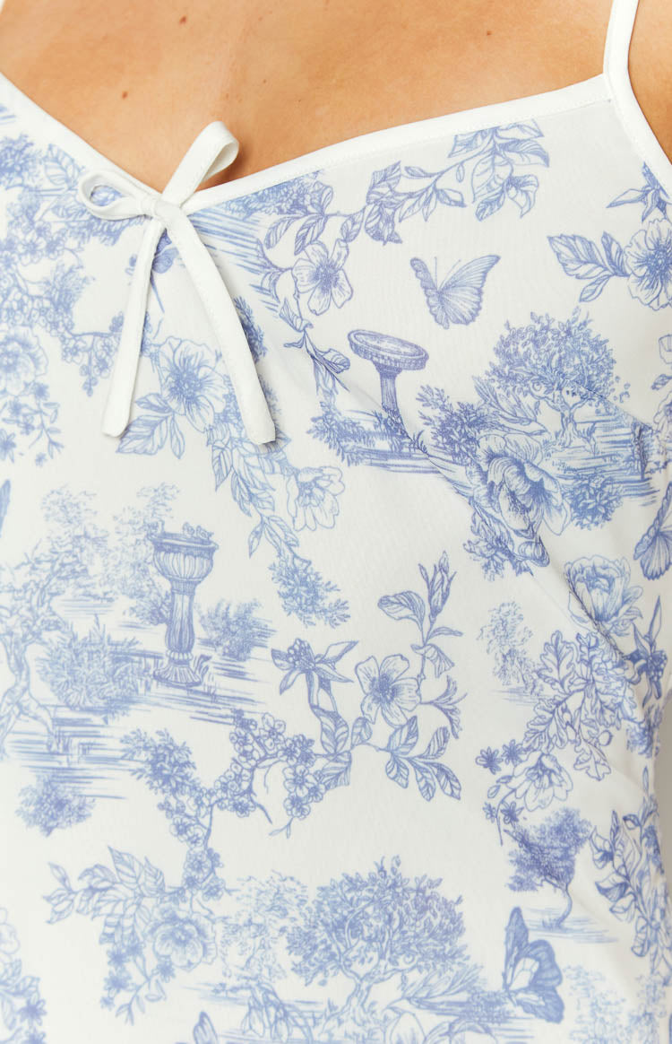 Pire Blue Floral Embroidery Mini Dress