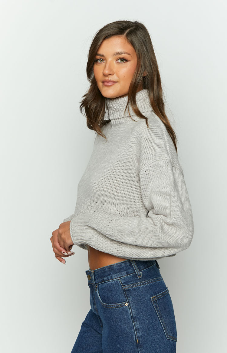 Betty Grey Chunky Roll Neck Sweater