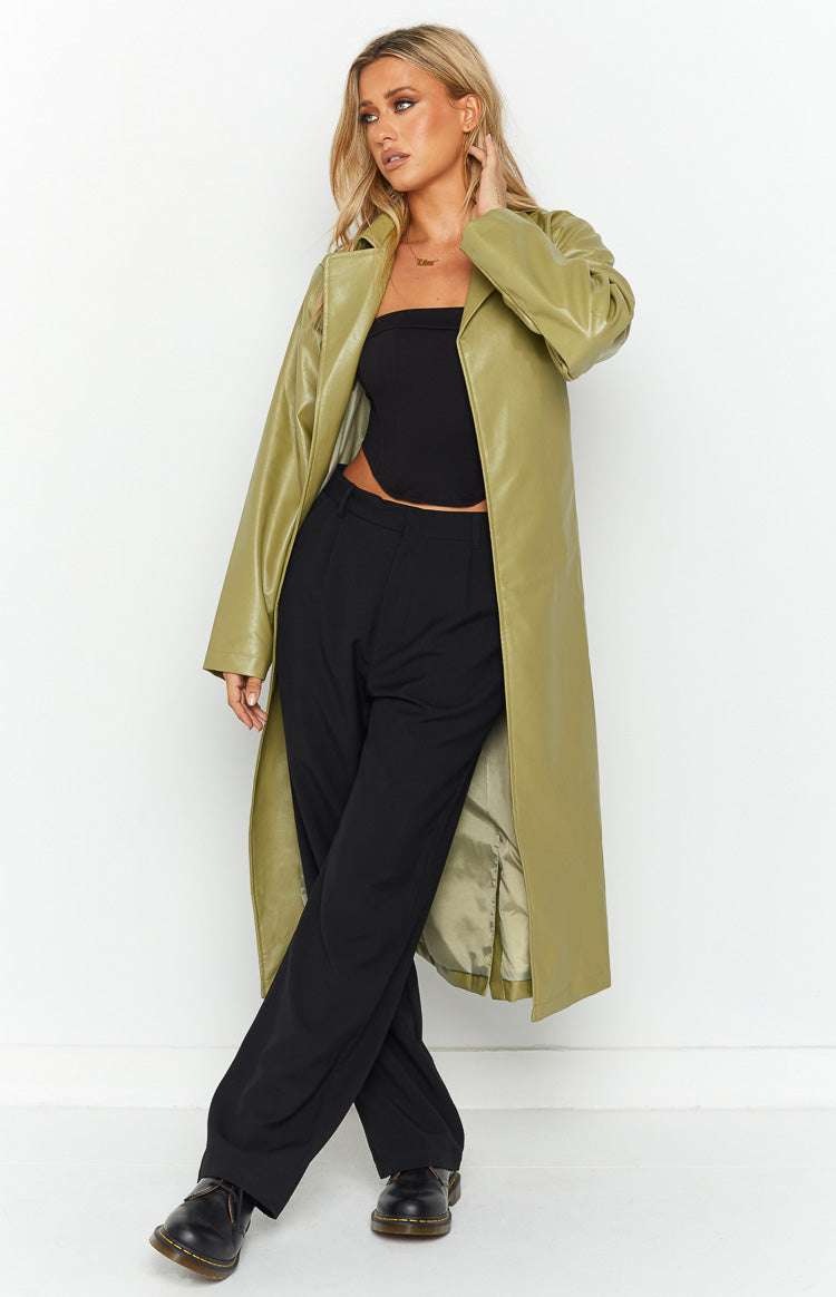 Kalessa Green PU Trench Jacket