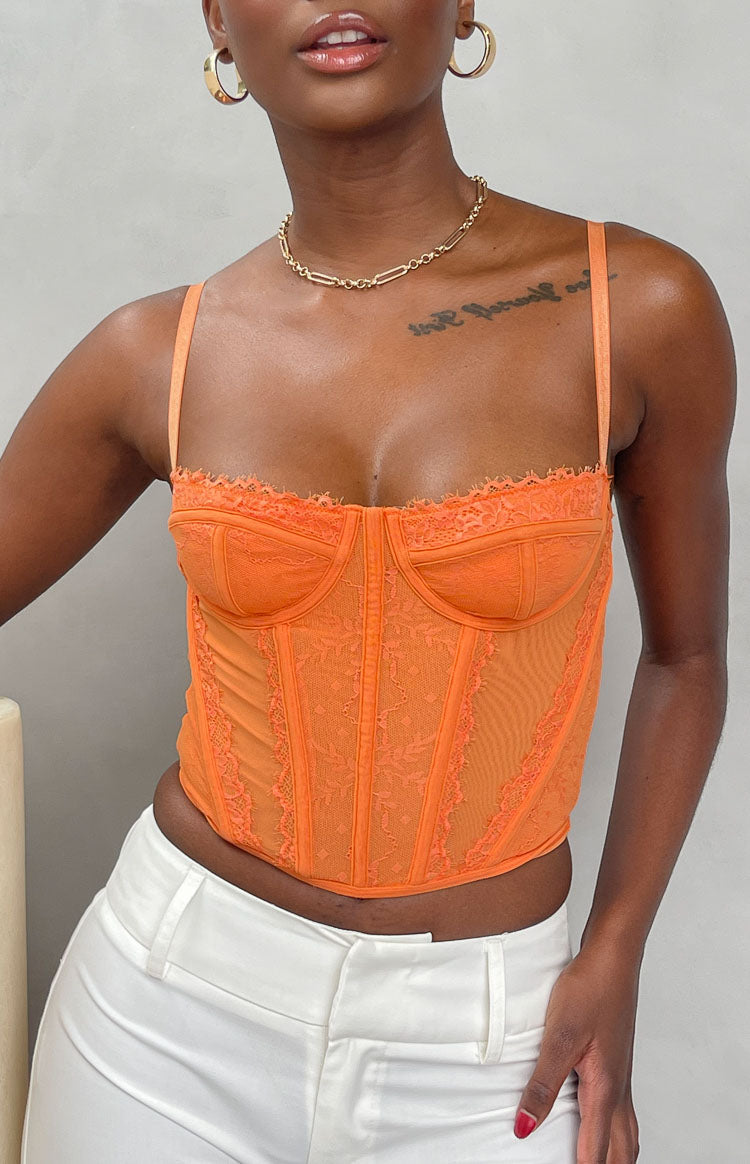 Evangeline Orange Lace Corset Top