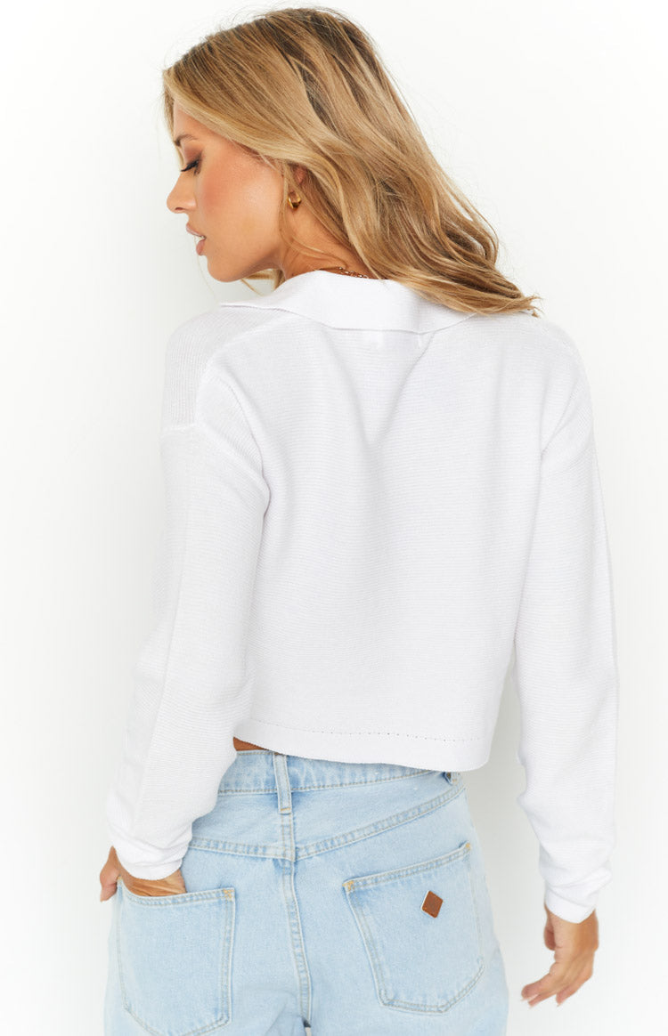 Adrian White Long Sleeve Knit Top