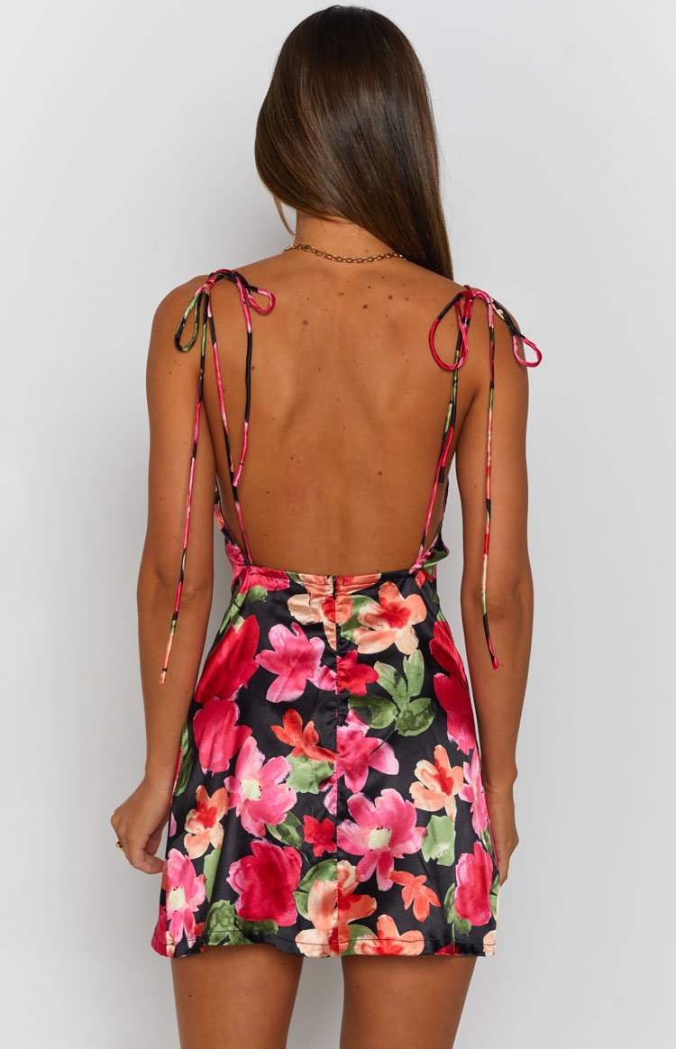 Your LA Catch Cowl Neck Mini Dress Black Floral