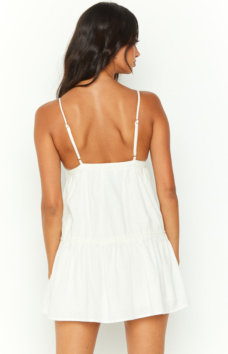 Khloe White Linen Blend Mini Dress