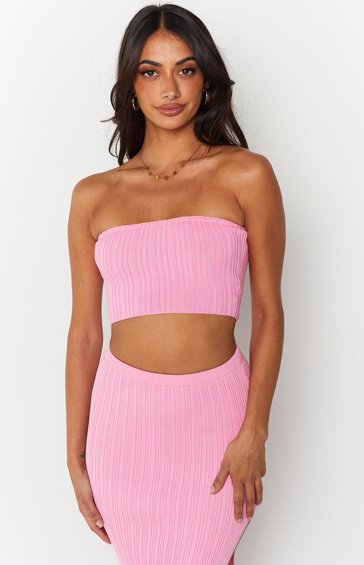Summertime Pink Knit Bandeau Top