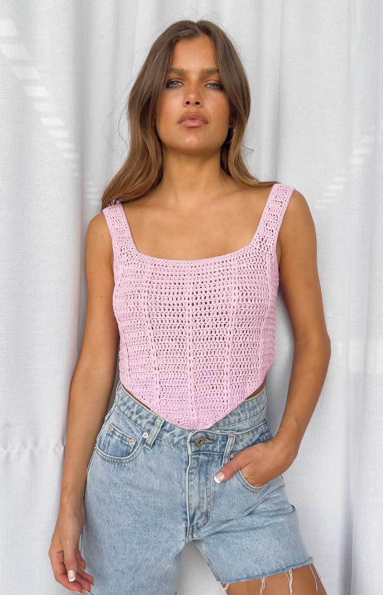 Zyler Pink Crochet Corset Top