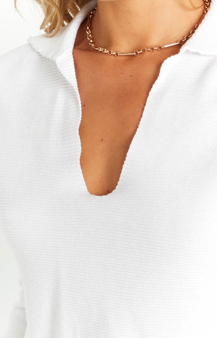 Adrian White Long Sleeve Knit Top