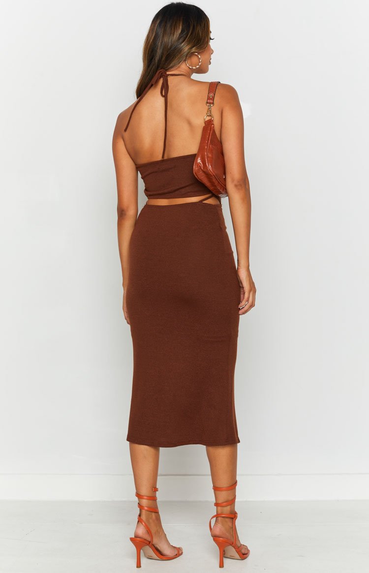 Quanah Cut Out Midi Dress Brown