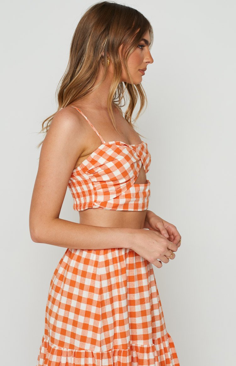Cassian Orange Gingham Crop Top