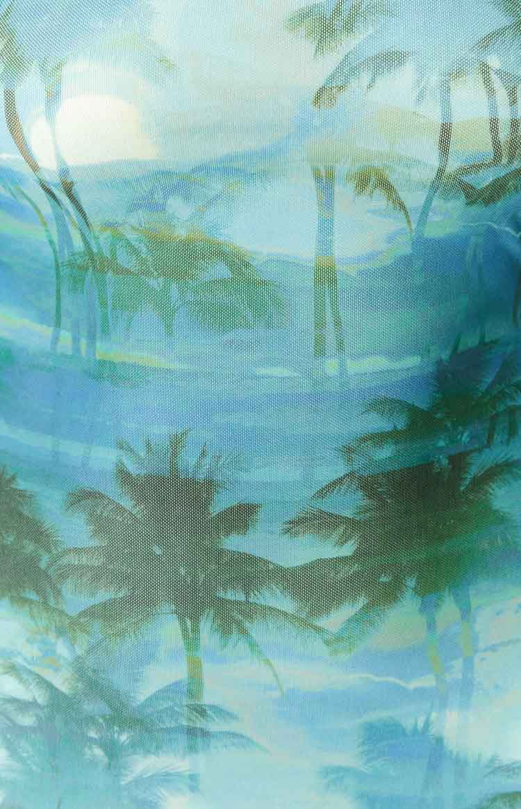 Adriana Blue Print Strapless Maxi Mesh Dress