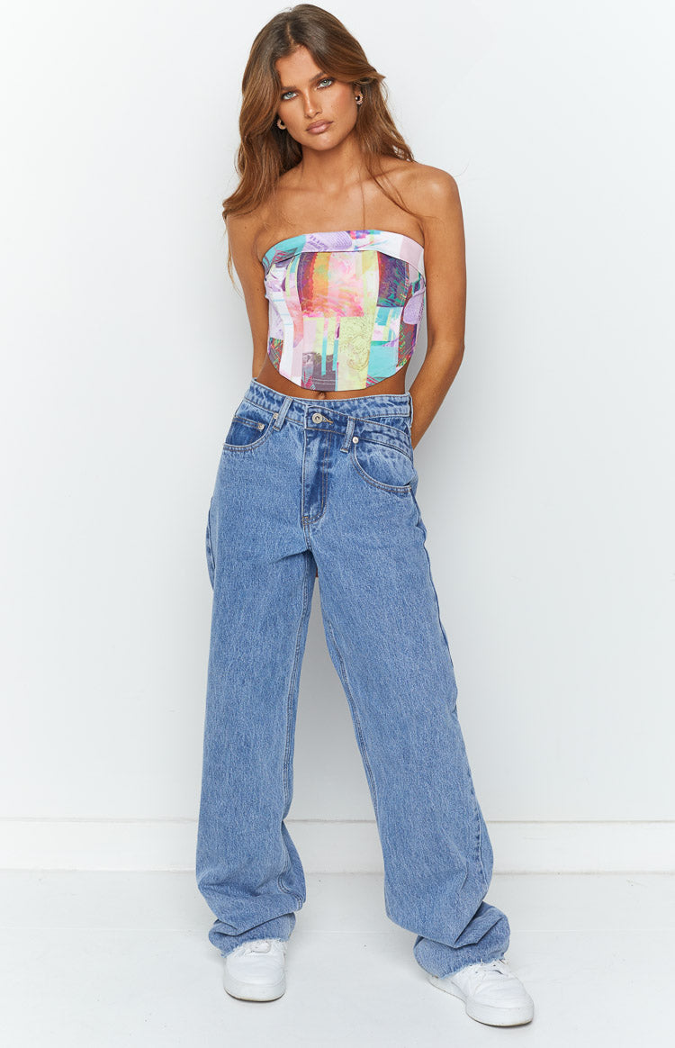 Lola Multi Print Strapless Corset Top