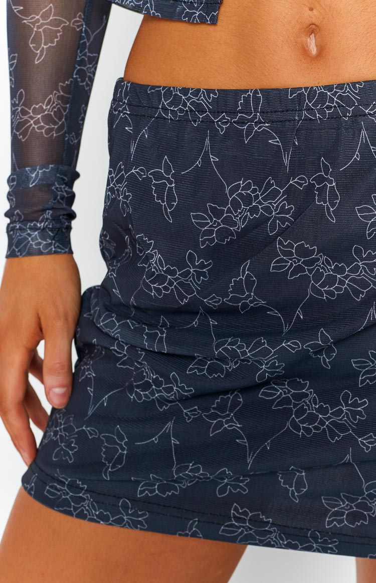 Georgia Black Print Mesh Mini Skirt