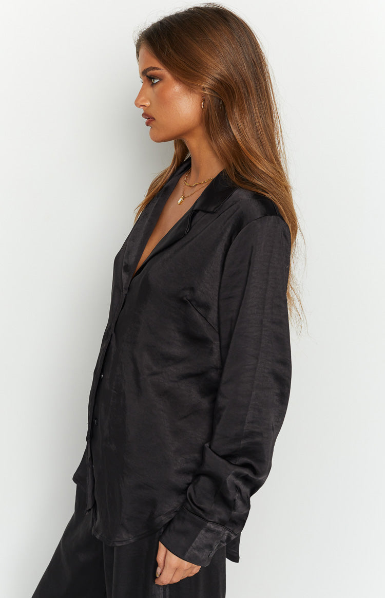 Livia Black Satin Shirt