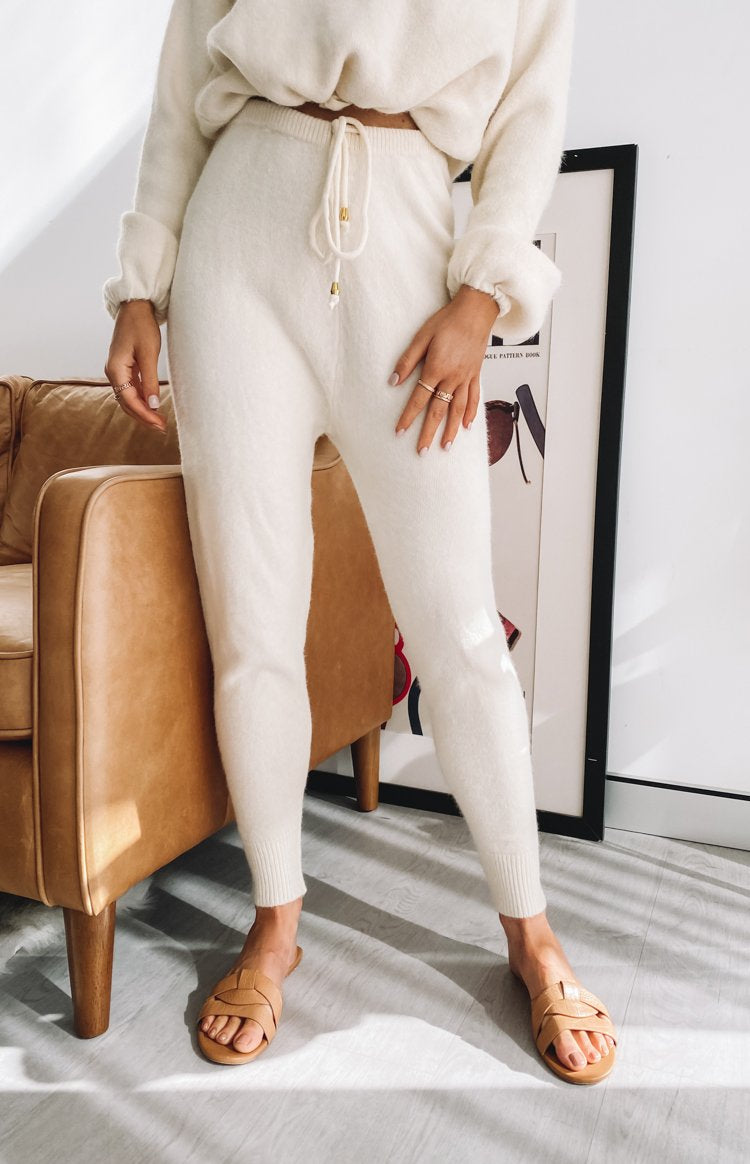 Home Girl Knit Track Pants Cream