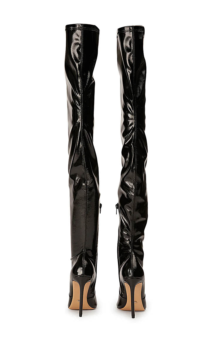 Tony Bianco Avah Black Crinkle Patent Knee High Boots