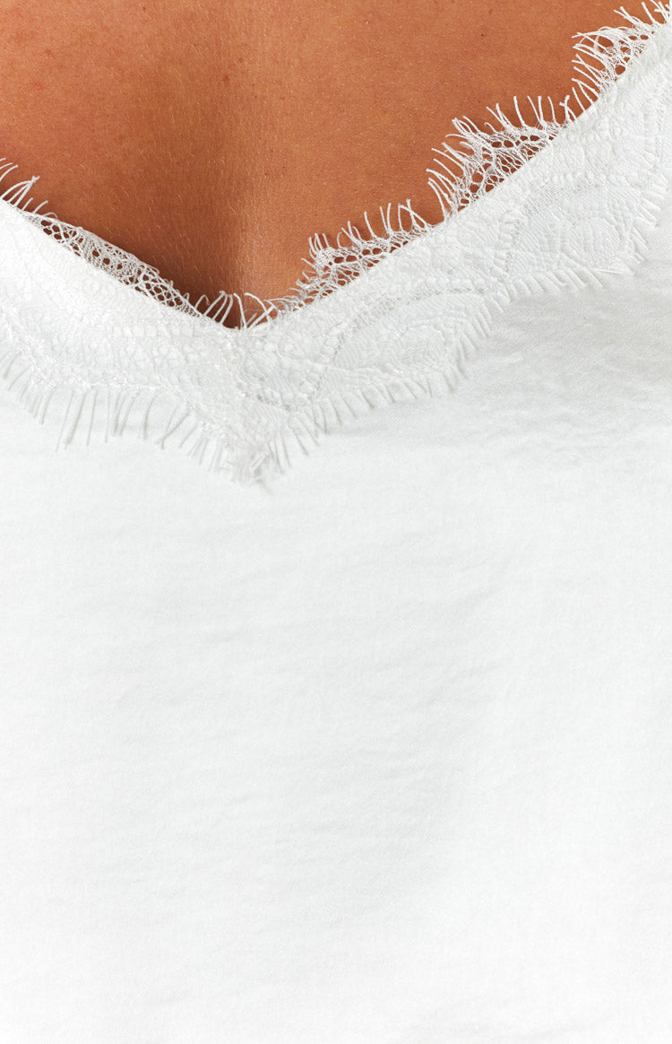 Tully White Lace Satin Top