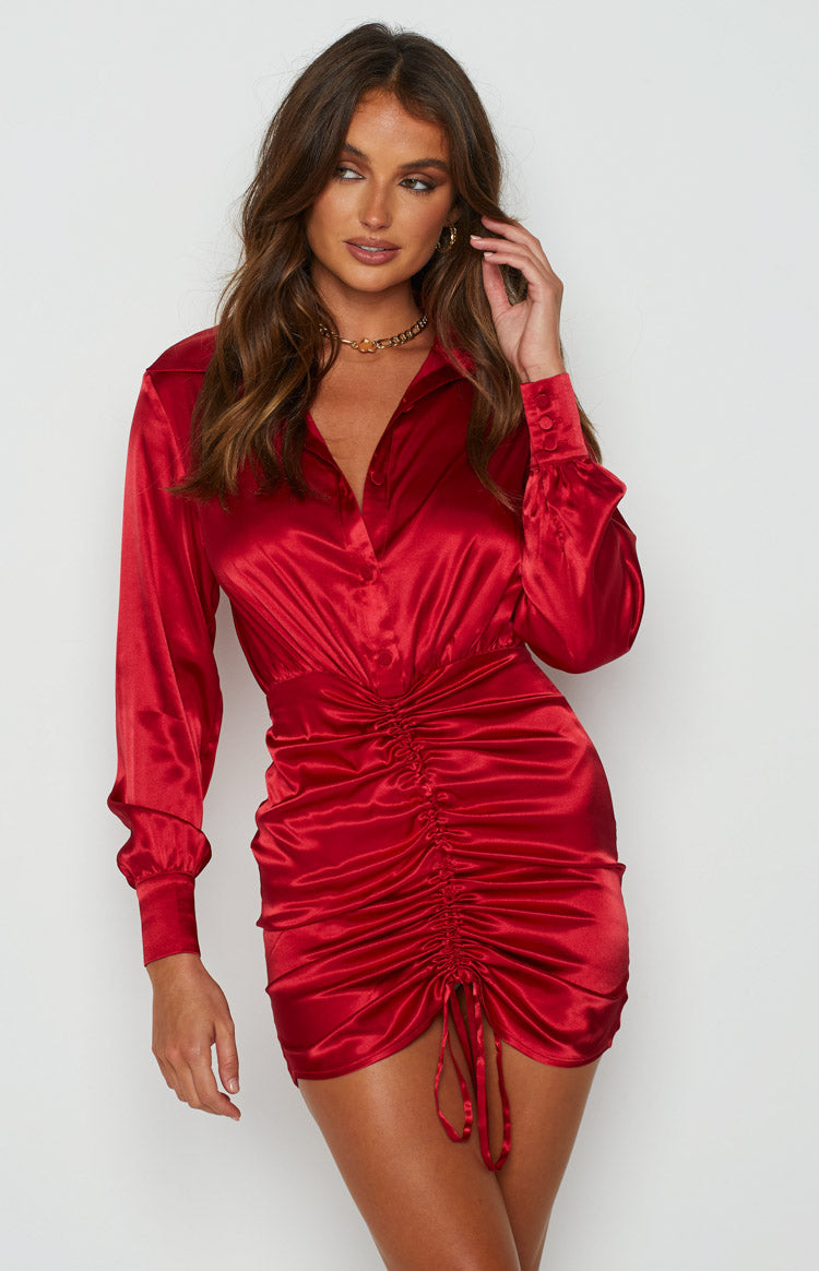 Lover Satin Shirt Dress Red