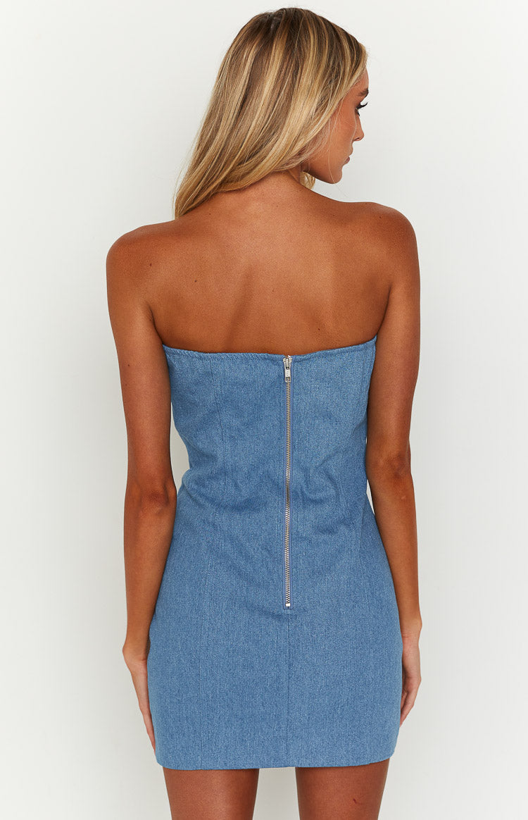 Joelle Blue Denim Strapless Mini Dress