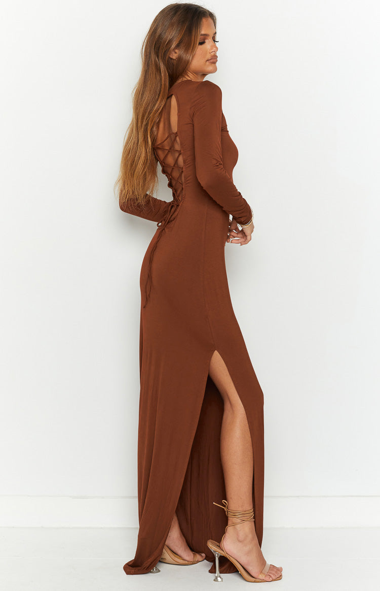Toni Brown Long Sleeve Maxi Dress
